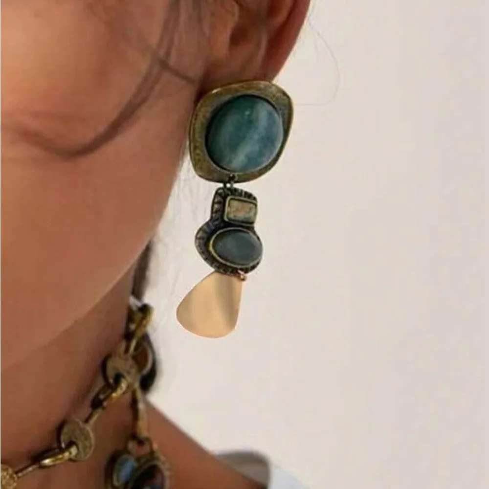 New! Zara Jewelry Boho Stone Drop Earrings (1081) NWOT